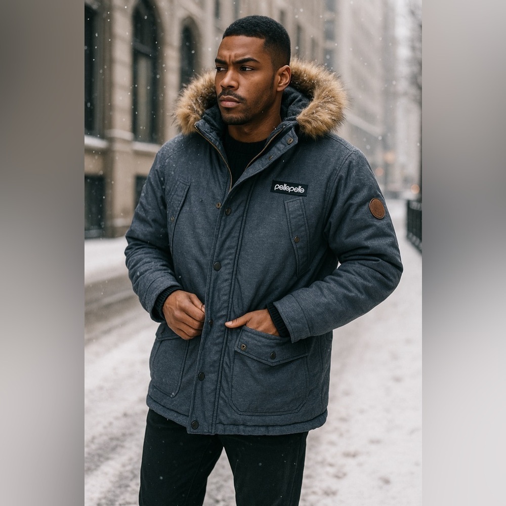 Pelle Pelle Men’s Fur Hood Snorkel Denim Blue Coat - Sz XXL MSRP $900!!!